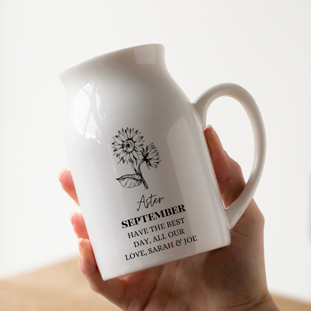 Personalised Birth Flower Vase - Aster September