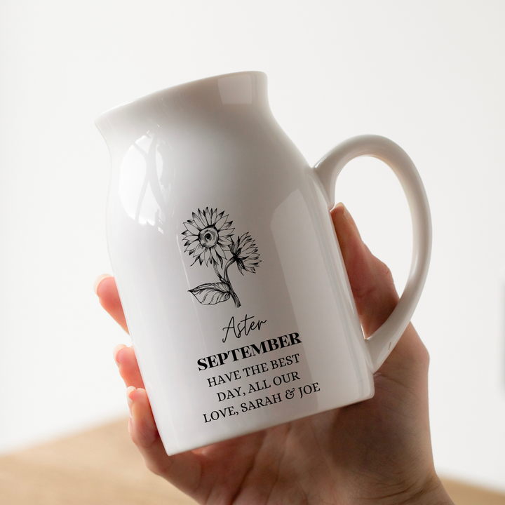 Personalised Birth Flower Vase - Aster September
