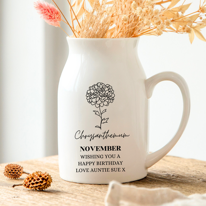 Personalised Birth Flower Vase - November Chrysanthemum