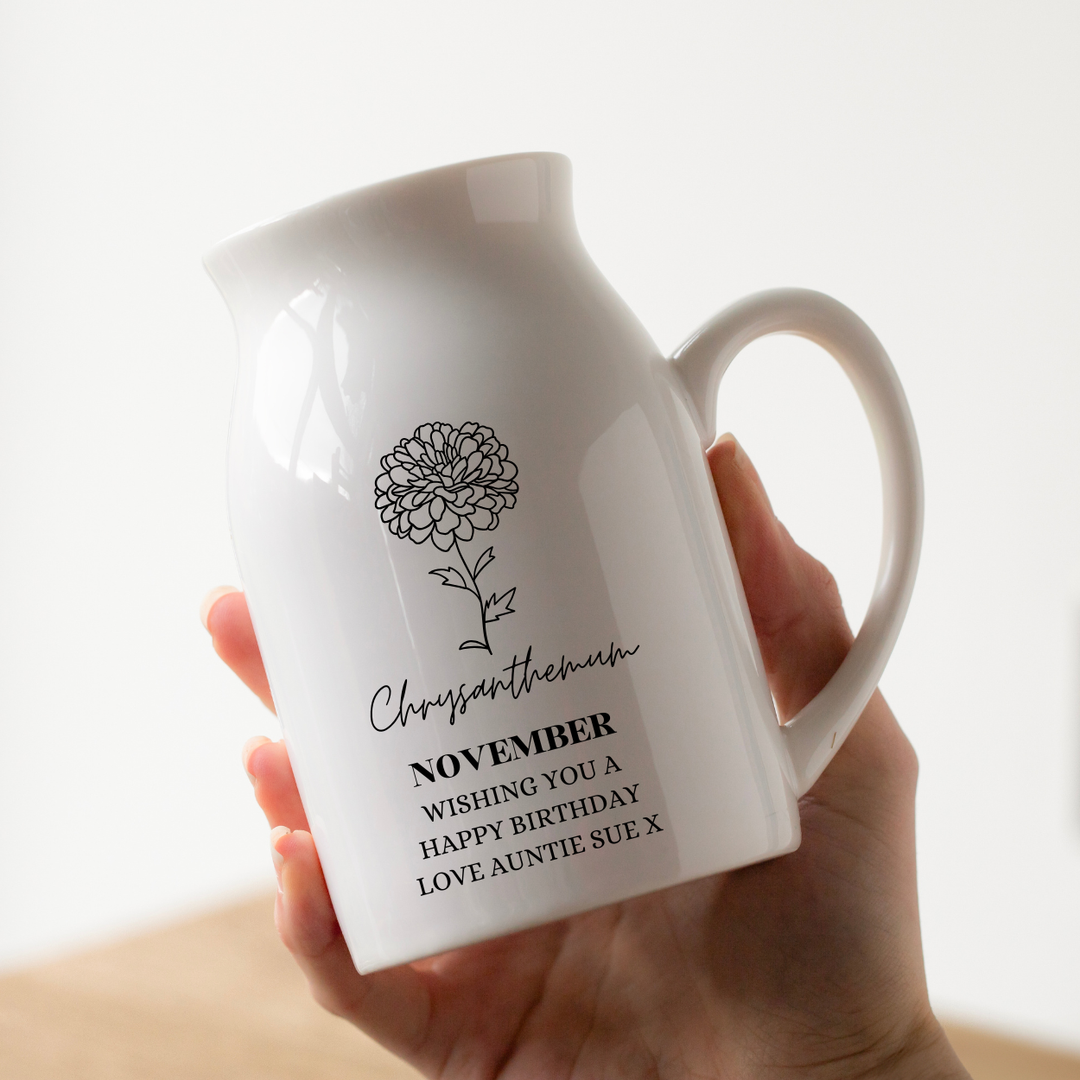 Personalised Birth Flower Vase - November Chrysanthemum