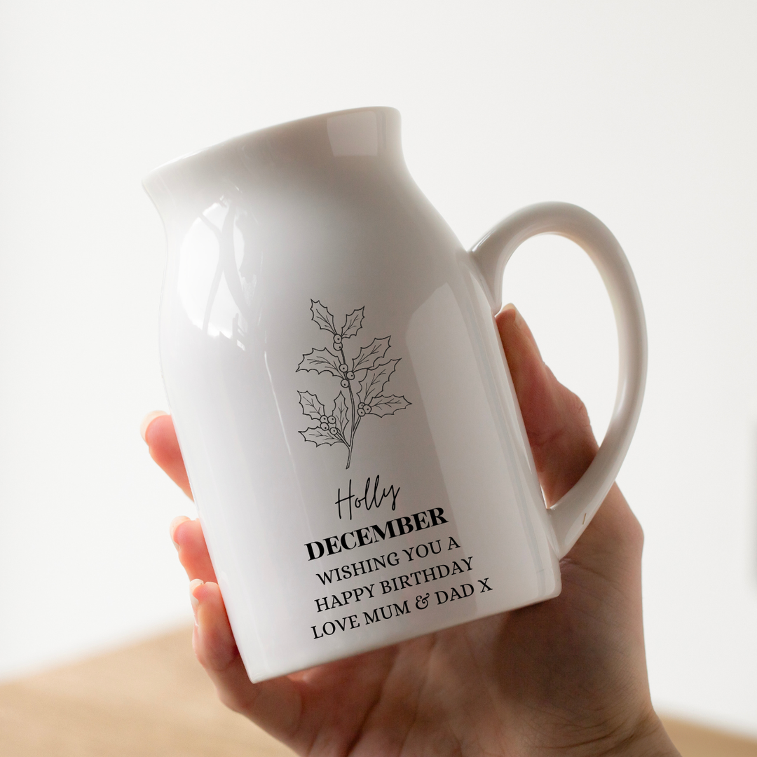 Personalised Birth Flower Vase - December Holly