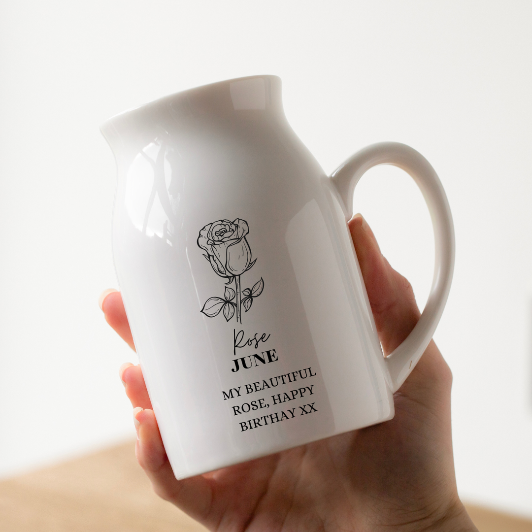 Personalised Birth Flower Vase - Rose June